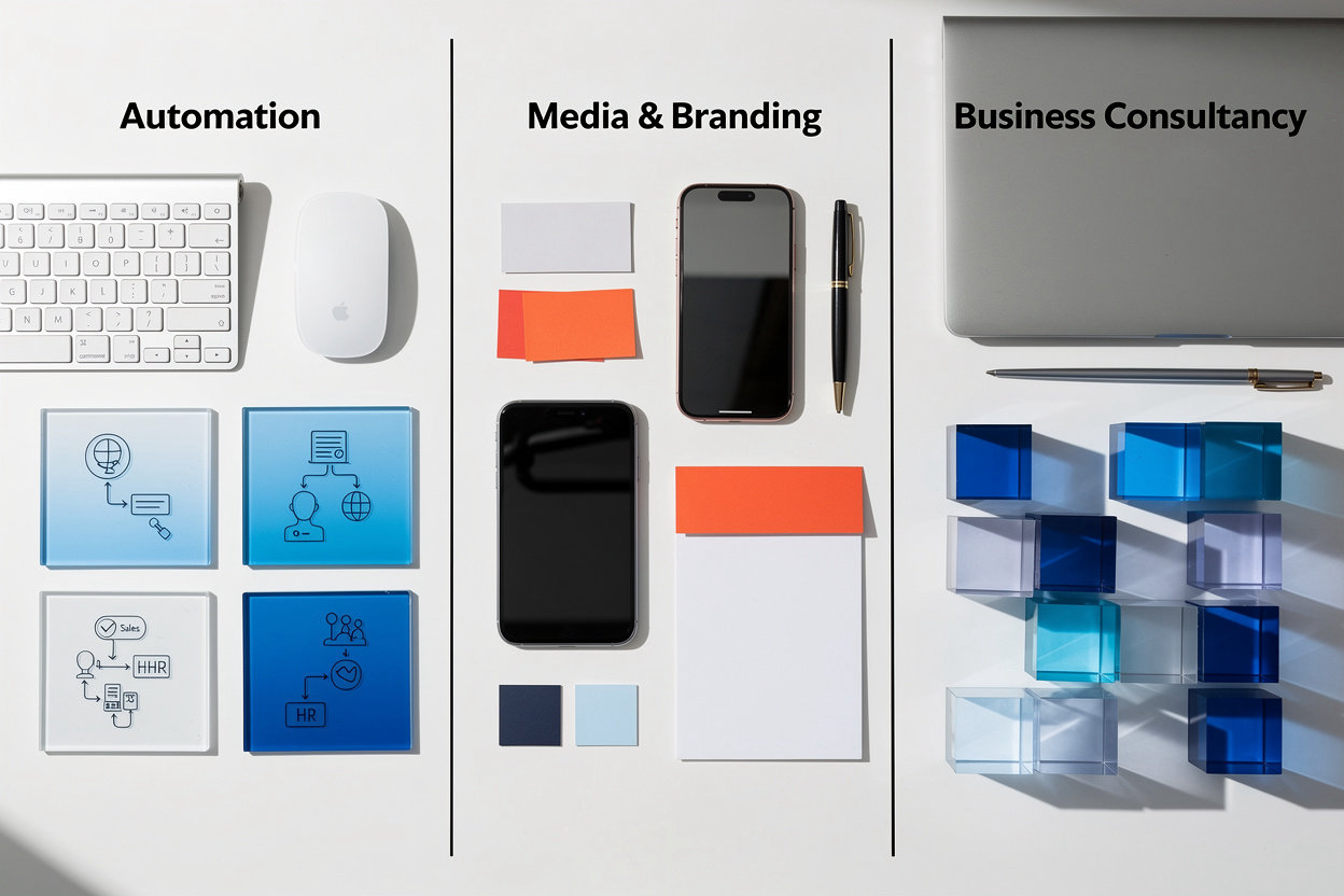 DanOwa International LLC AI transformation consulting services showcasing automation, media & branding, and business consultancy solutions